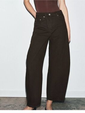 Zara ZW Collection Mid-Rise Balloon Jeans Brown/Green size 26